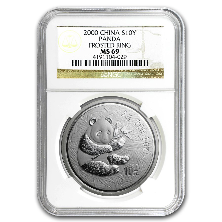 2000 China 1 oz Silver Panda MS-69 NGC (Frosted Ring)