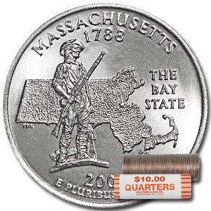 2000-D Massachusetts Statehood Quarter 40-Coin Roll BU