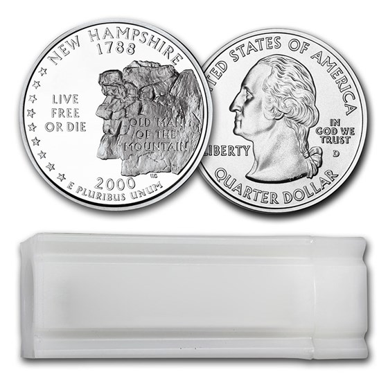 2000-D New Hampshire Statehood Quarter 40-Coin Roll BU 2000-D New Hampshire Statehood Quarter 40-Coin Roll BU