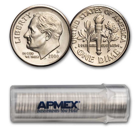 2000-D Roosevelt Dime 50-Coin Roll BU 2000-D Roosevelt Dime 50-Coin Roll BU