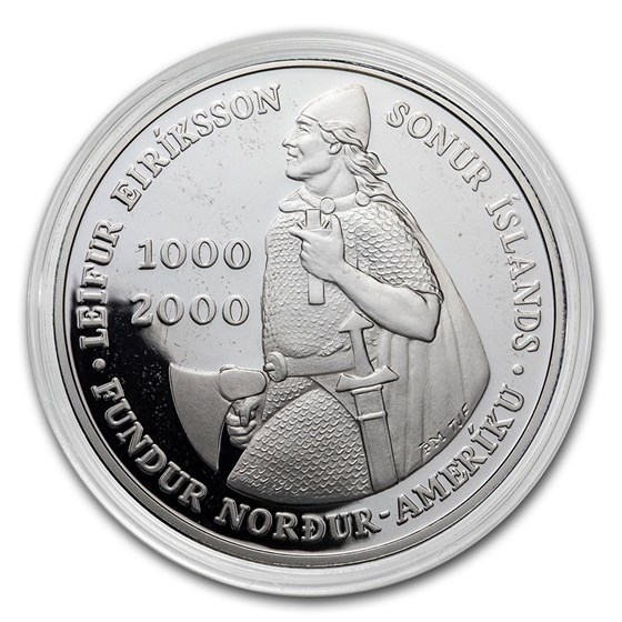 2000 Iceland Leif Ericson 1,000 Kronur Silver Prf (Capsule only) 2000 Iceland Leif Ericson 1,000 Kronur Silver Prf (Capsule only)