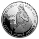 2000 Iceland Leif Ericson 1,000 Kronur Silver Proof (w/Box & COA)