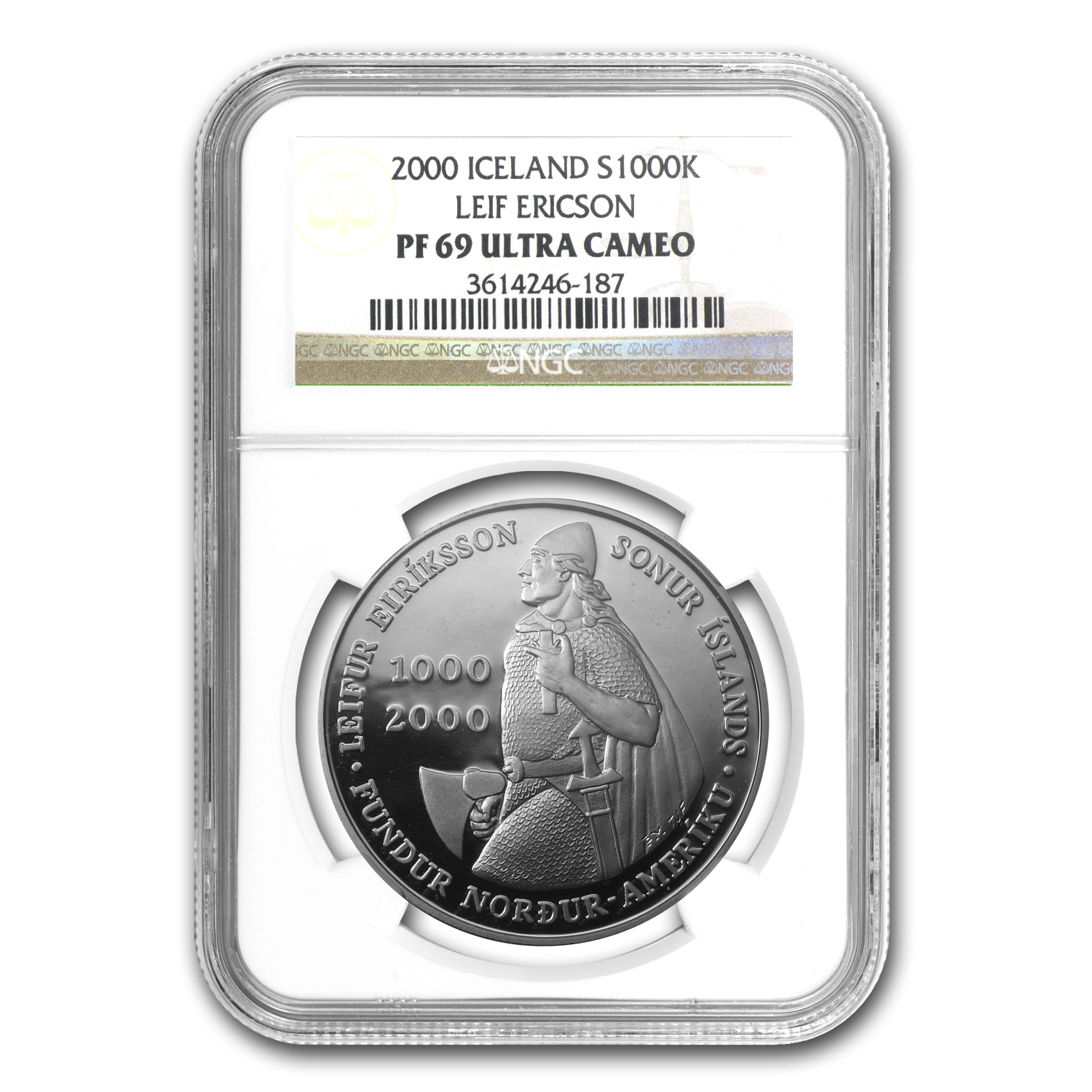 Buy 2000 Iceland Silver 1000 Kronur Leif Ericson PF-69 NGC | APMEX