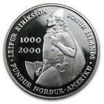 2000 Iceland Silver 1000 Kronur Leif Ericson Proof (no box/COA)