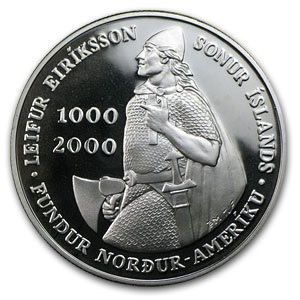 2000 Iceland Silver 1000 Kronur Leif Ericson Proof (no box/COA)