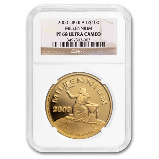2000 Liberia 1 oz Gold $100 Millennium PF-68 NGC 2000 Liberia 1 oz Gold $100 Millennium PF-68 NGC