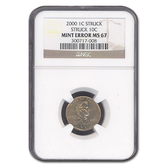 2000 Lincoln Cent MS-67 NGC (Struck on a 10C Planchet) 2000 Lincoln Cent MS-67 NGC (Struck on a 10C Planchet)