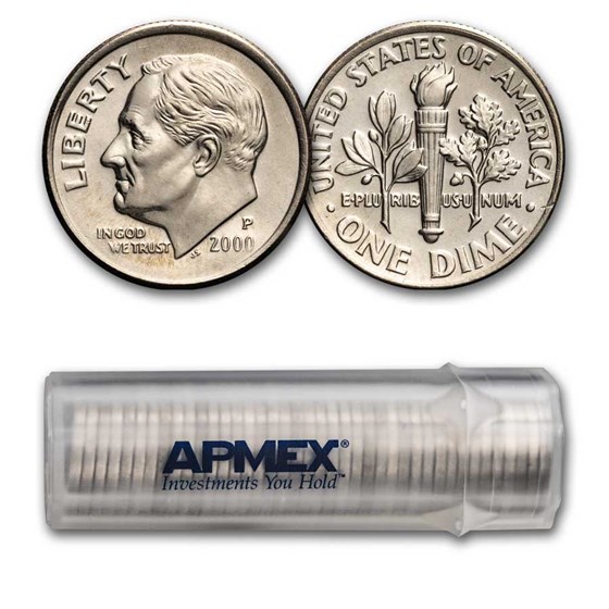 2000-P Roosevelt Dime 50-Coin Roll BU 2000-P Roosevelt Dime 50-Coin Roll BU
