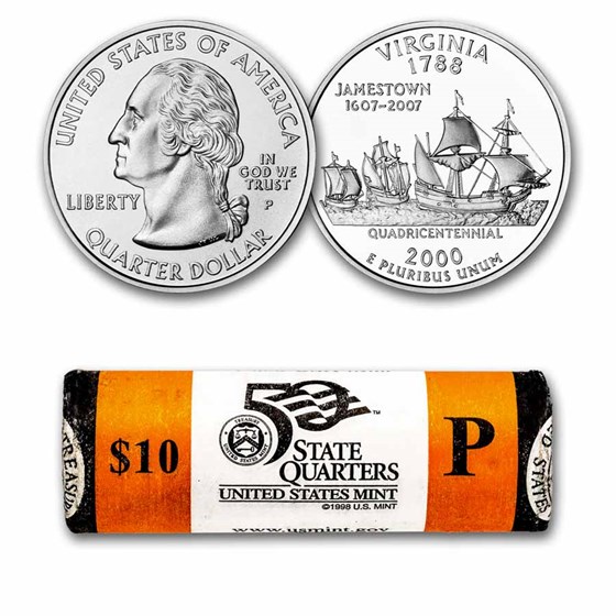 2000-P Virginia Statehood Quarter 40-Coin Roll BU (Mint Wrapped) 2000-P Virginia Statehood Quarter 40-Coin Roll BU (Mint Wrapped)