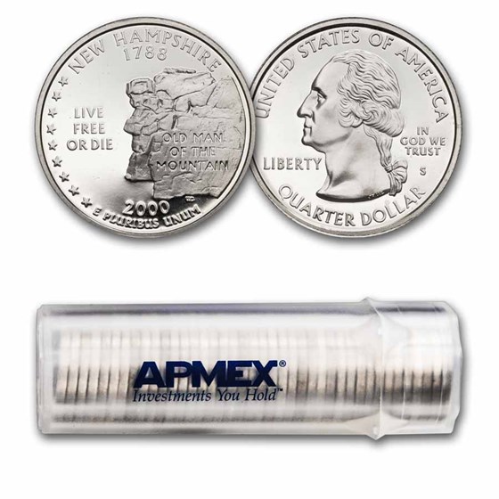 2000-S New Hampshire State Quarter 40-Coin Roll Gem Proof