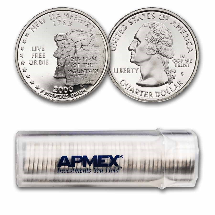 2000-S New Hampshire State Quarter 40-Coin Roll Gem Proof