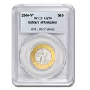 2000-W Gold/Platinum $10 Commem Library of Congress MS-70 PCGS