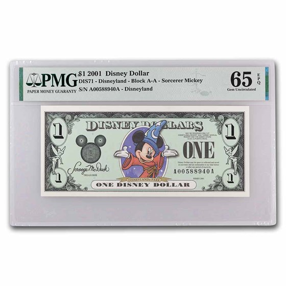 2001 $1.00 (AA) Sorcerer Mickey PMG-65 EPQ (DIS#71) 2001 $1.00 (AA) Sorcerer Mickey PMG-65 EPQ (DIS#71)