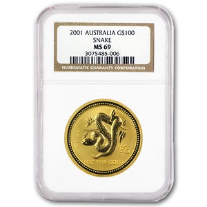 2001 1 oz Gold Lunar Year of the Snake MS-69 NGC (Series I) 2001 1 oz Gold Lunar Year of the Snake MS-69 NGC (Series I)