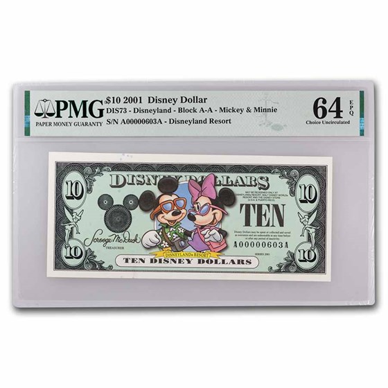 2001 $10 (AA) M&M, (DIS#73) CU-64 EPQ PMG - Low 3 Digit Serial # 2001 $10 (AA) M&M, (DIS#73) CU-64 EPQ PMG - Low 3 Digit Serial #