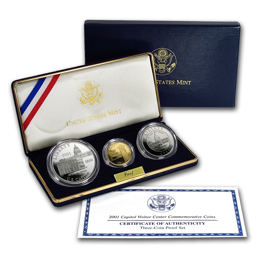 2001 3-Coin Commem Capitol Visitor Center Proof Set (w/Box & COA)