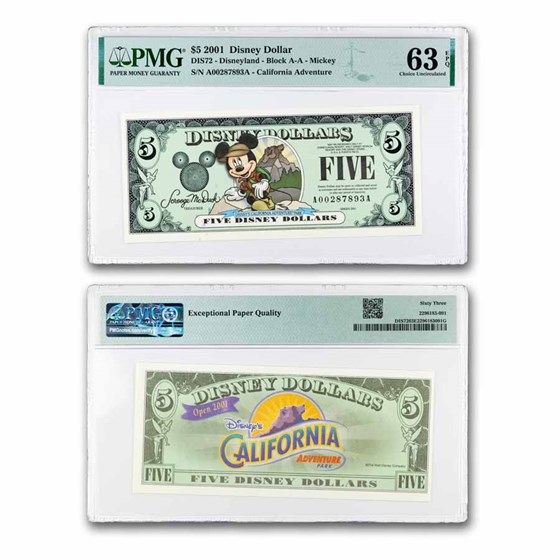 2001 $5.00 (AA) Backpack Mickey CU-63 EPQ PMG (DIS#72)