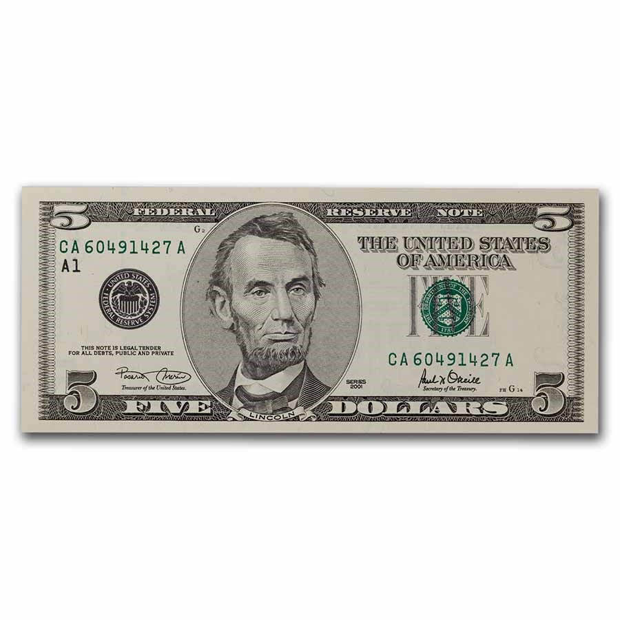 2001 (A-Boston) $5 FRN CCU (Fr#1988-A)