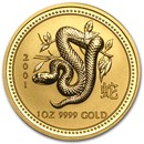 2001 Australia 1 oz Gold Lunar Snake BU (Series I)