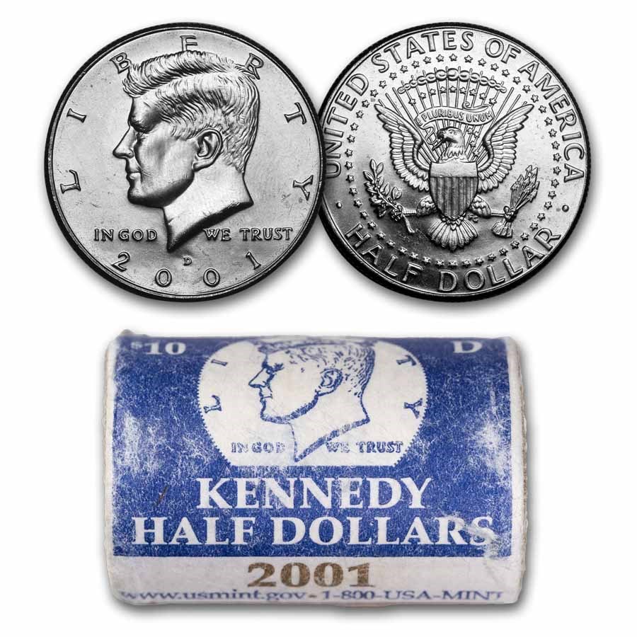 2001-D Kennedy Half Dollar 20-Coin Mint Wrapped Roll BU