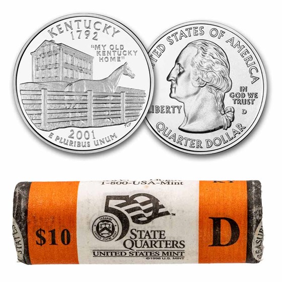 2001-D Kentucky Statehood Quarter 40-Coin Roll BU (Mint Wrapped) 2001-D Kentucky Statehood Quarter 40-Coin Roll BU (Mint Wrapped)