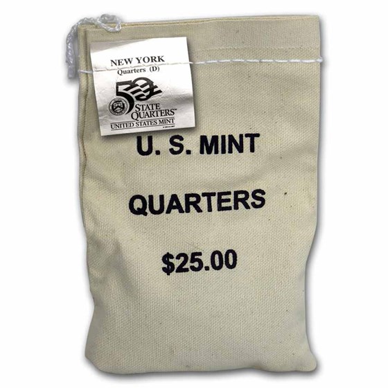 2001-D New York Statehood Quarter $25 Sealed Mint Bag BU 2001-D New York Statehood Quarter $25 Sealed Mint Bag BU