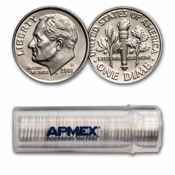 2001-D Roosevelt Dime 50-Coin Roll BU 2001-D Roosevelt Dime 50-Coin Roll BU