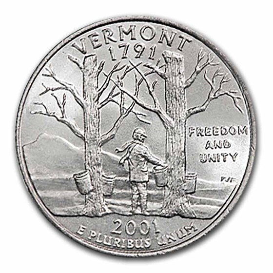 Vt State Coin Buy 2001-D Vermont Statehood Quarter 40-Coin Roll BU | APMEX