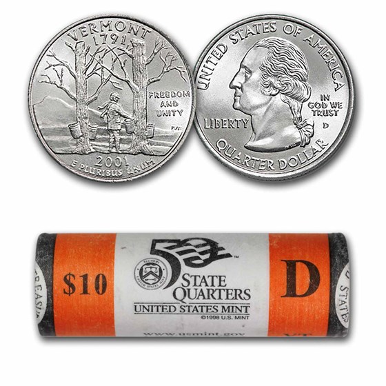 2001-D Vermont Statehood Quarter 40-Coin Roll BU