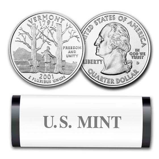 2001-D Vermont Statehood Quarter 40-Coin Roll (Mint Wrapped) 2001-D Vermont Statehood Quarter 40-Coin Roll (Mint Wrapped)
