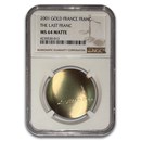 2001 France Gold 1 Last Franc MS-64 NGC (Matte)