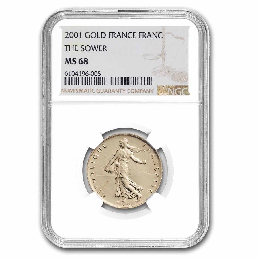 2001 France Gold Franc The Sower MS-68 NGC