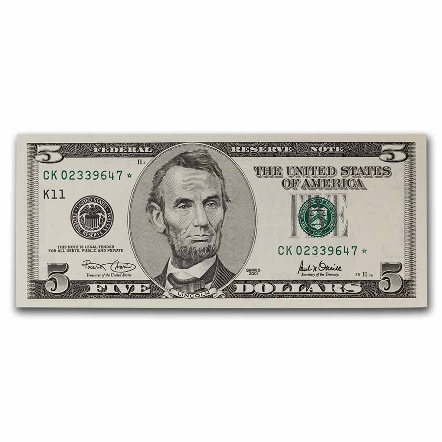 2001* (K-Dallas) $5 FRN CCU (Fr#1988-K*) Star Note!