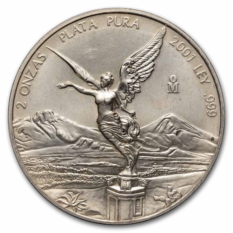 2001 Mexico 2 oz Silver Libertad BU (Abrasions)