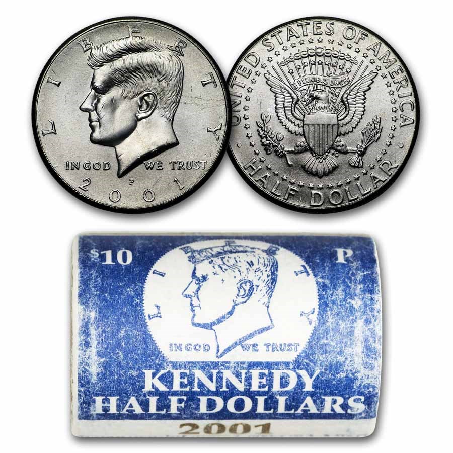 2001-P Kennedy Half Dollar 20-Coin Mint Wrapped Roll BU