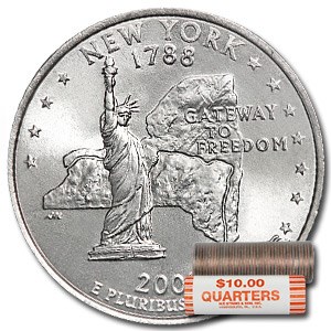 2001-P New York Statehood Quarter 40-Coin Roll BU 2001-P New York Statehood Quarter 40-Coin Roll BU