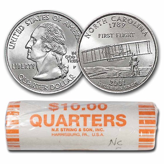 2001-P North Carolina Statehood Quarter 40-Coin Roll BU 2001-P North Carolina Statehood Quarter 40-Coin Roll BU