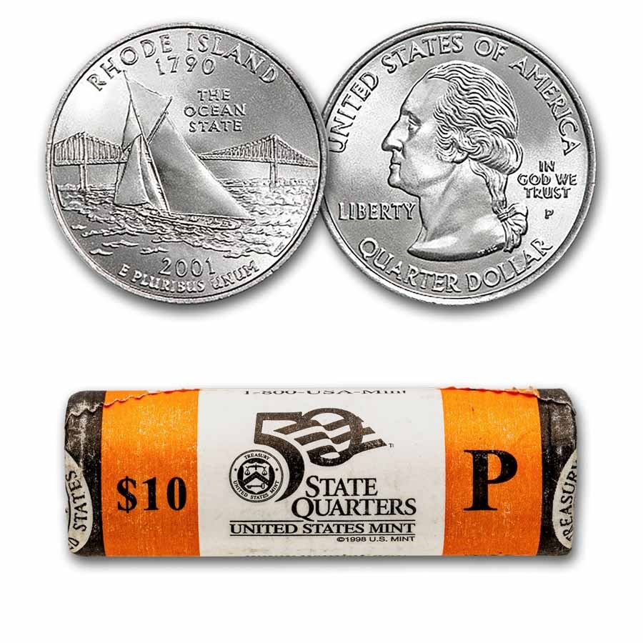 2001-P Rhode Island State Quarter 40-Coin Roll BU (Mint Wrapped)