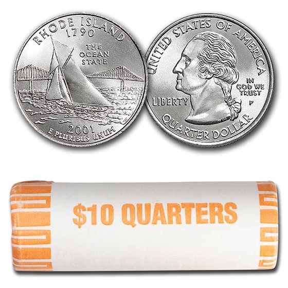 2001-P Rhode Island Statehood Quarter 40-Coin Roll BU 2001-P Rhode Island Statehood Quarter 40-Coin Roll BU