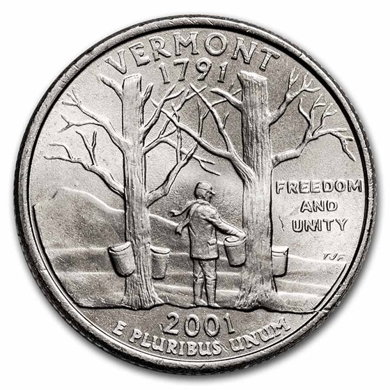 Vt State Coin Buy 2001-P Vermont Statehood Quarter 40-Coin Roll BU | APMEX