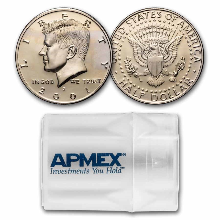 2001-S Kennedy Half Dollar 20-Coin Roll Gem Proof