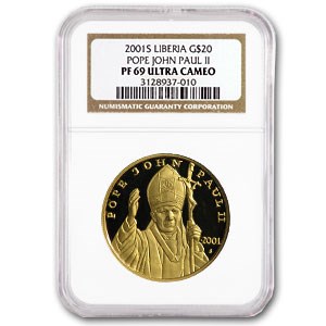 2001-S Liberia Proof Gold $20 Pope John Paul II PF-69 NGC 2001-S Liberia Proof Gold $20 Pope John Paul II PF-69 NGC