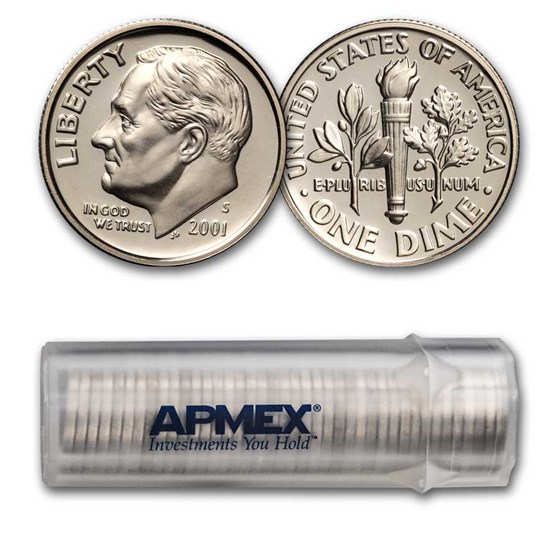2001-S Roosevelt Dime 50-Coin Roll Proof 2001-S Roosevelt Dime 50-Coin Roll Proof
