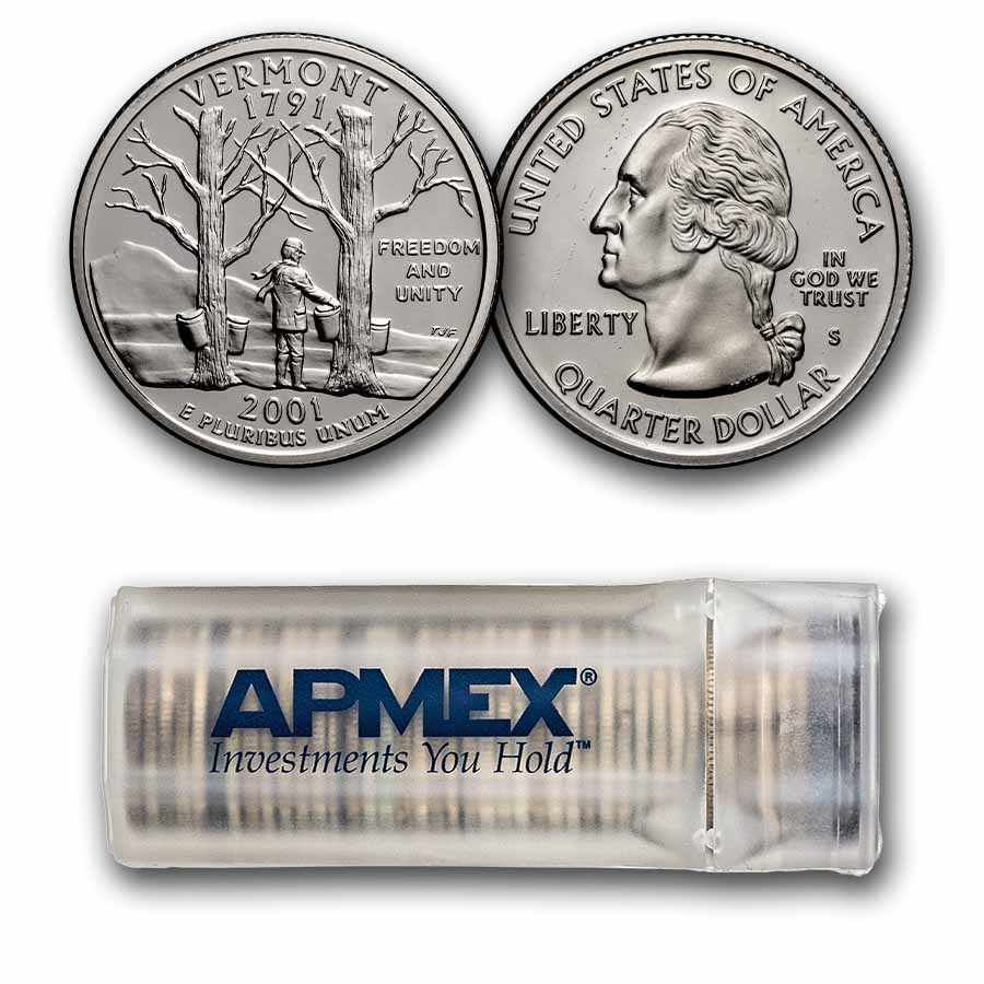 2001-S Vermont State Quarter Proof 40-Coin Roll (Silver)