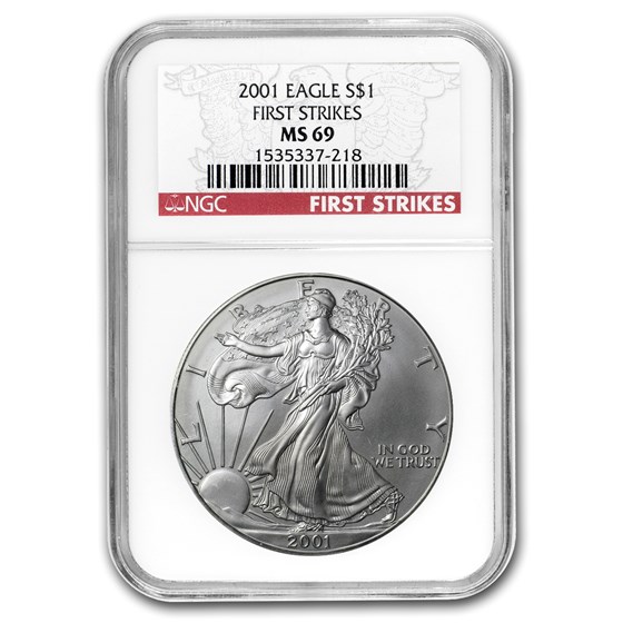 2001 Silver American Eagle MS-69 NGC (First Strike) 2001 Silver American Eagle MS-69 NGC (First Strike)
