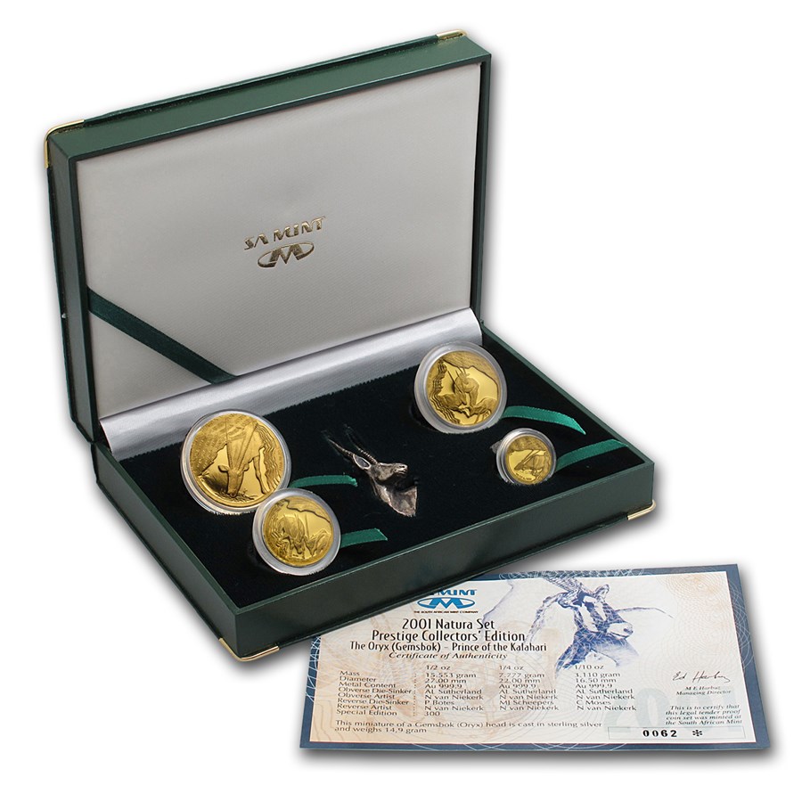 2001 South Africa 4-Coin Gold Natura Oryx Prestige Proof Set