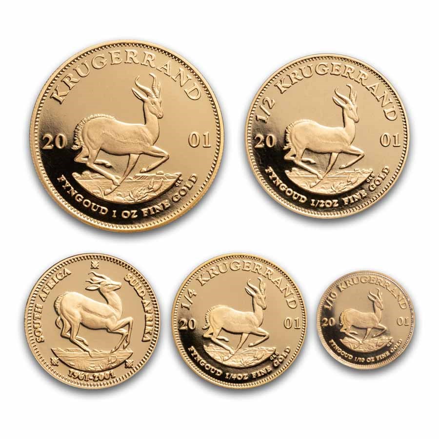2001 South Africa 5-Coin Gold Krugerrand Proof Set (No Box & COA)