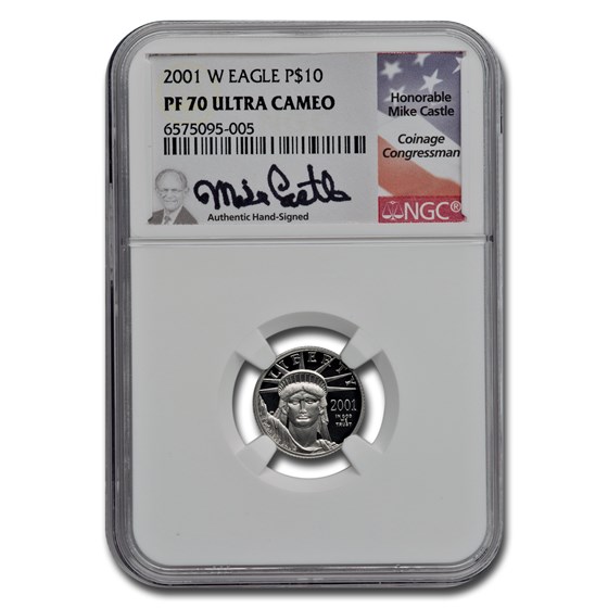 2001-W 1/10 oz Pf American Platinum Eagle PF-70 UCAM NGC (Castle) 2001-W 1/10 oz Pf American Platinum Eagle PF-70 UCAM NGC (Castle)