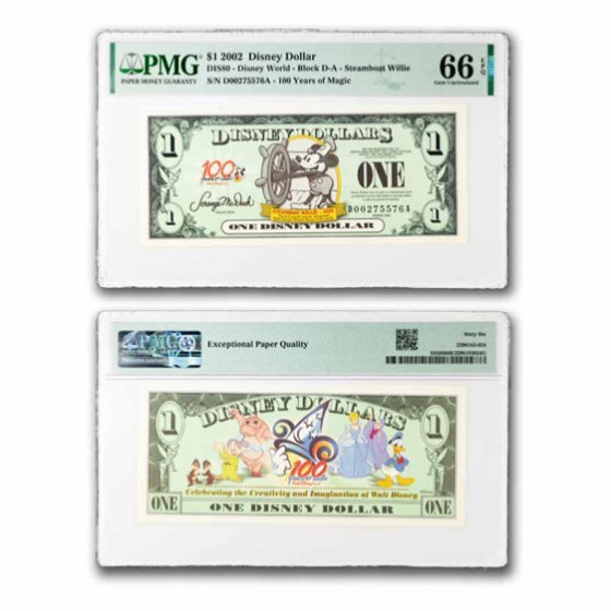 2002 $1.00 (DA) Steamboat Willie CU-66 EPQ (DIS#80)