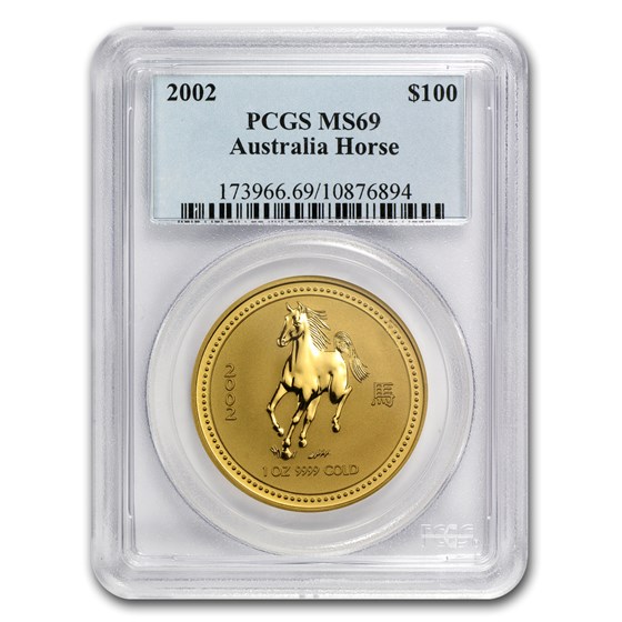 2002 1 oz Gold Lunar Year of the Horse MS-69 PCGS (Series I)